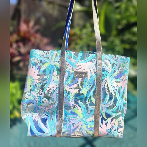 Lilly Pulitzer Pool Tote Beach Bag..Sweet Escape clear W/ Extra Valuables Pouch - Picture 1 of 10